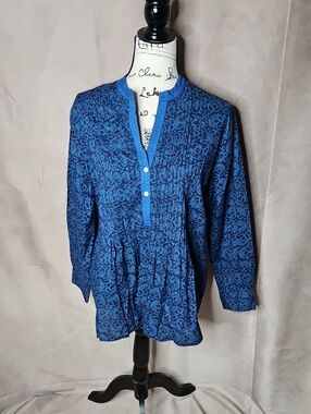 Fragonard Parfumeur Popover Pleated Pleasant Blouse in Blue Size small/medium